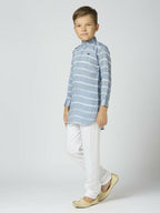 Joban Fashion Kids Island Full Sleeves Cotton Kurta and Pyjama Set with Strip - Blue | Grocsy