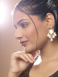 Gold-Toned White Kundan Contemporary Gold-Polished Drop Earrings - Ruby Raang | Grocsy