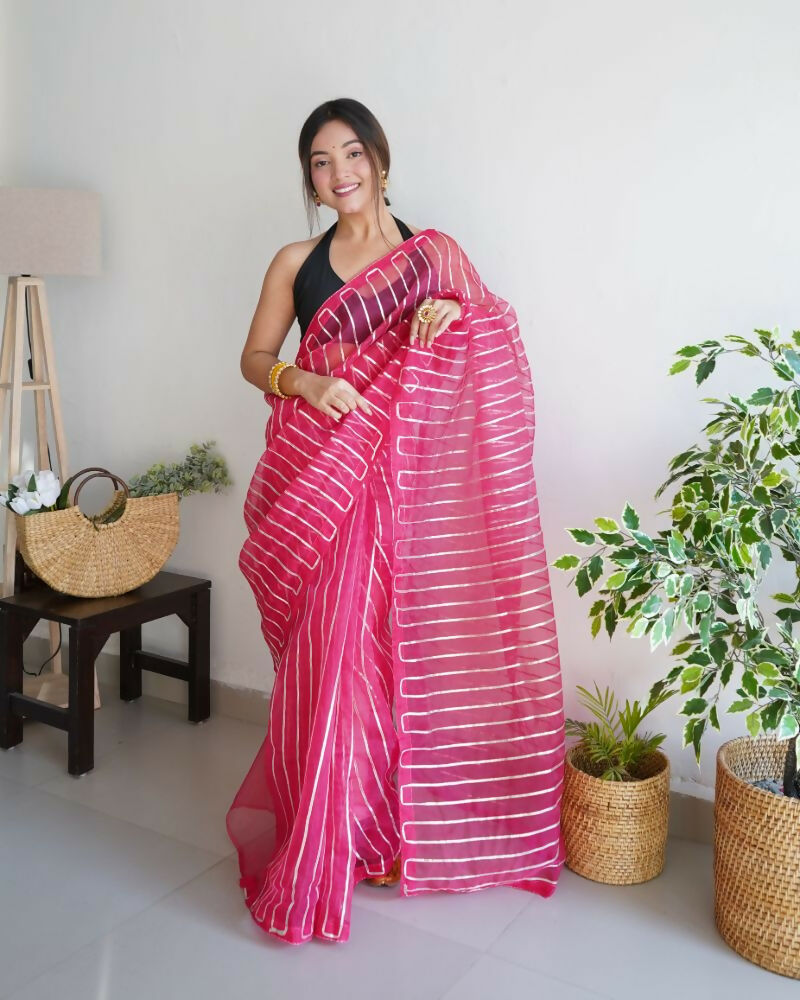 Vamsee Devika Pink Organza Silk Saree | Grocsy