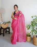 Vamsee Devika Pink Organza Silk Saree | Grocsy