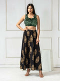 Amodini Designer Studio Women's Velvet Green Sleeveless Blouse | Grocsy