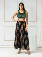 Amodini Designer Studio Women's Velvet Green Sleeveless Blouse | Grocsy