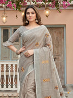 Shree Shyam Fashion Light Beige Linen Saree | Grocsy