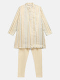 Ahalyaa Cream Crepe Foil Print Kids Kurta Churidar Set For Boys | Grocsy