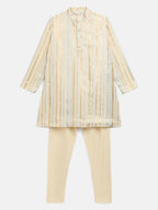 Ahalyaa Cream Crepe Foil Print Kids Kurta Churidar Set For Boys | Grocsy
