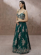 House of Panchhi Teal - Pure Georgette Thread & Sequins Work Lehenga | Grocsy