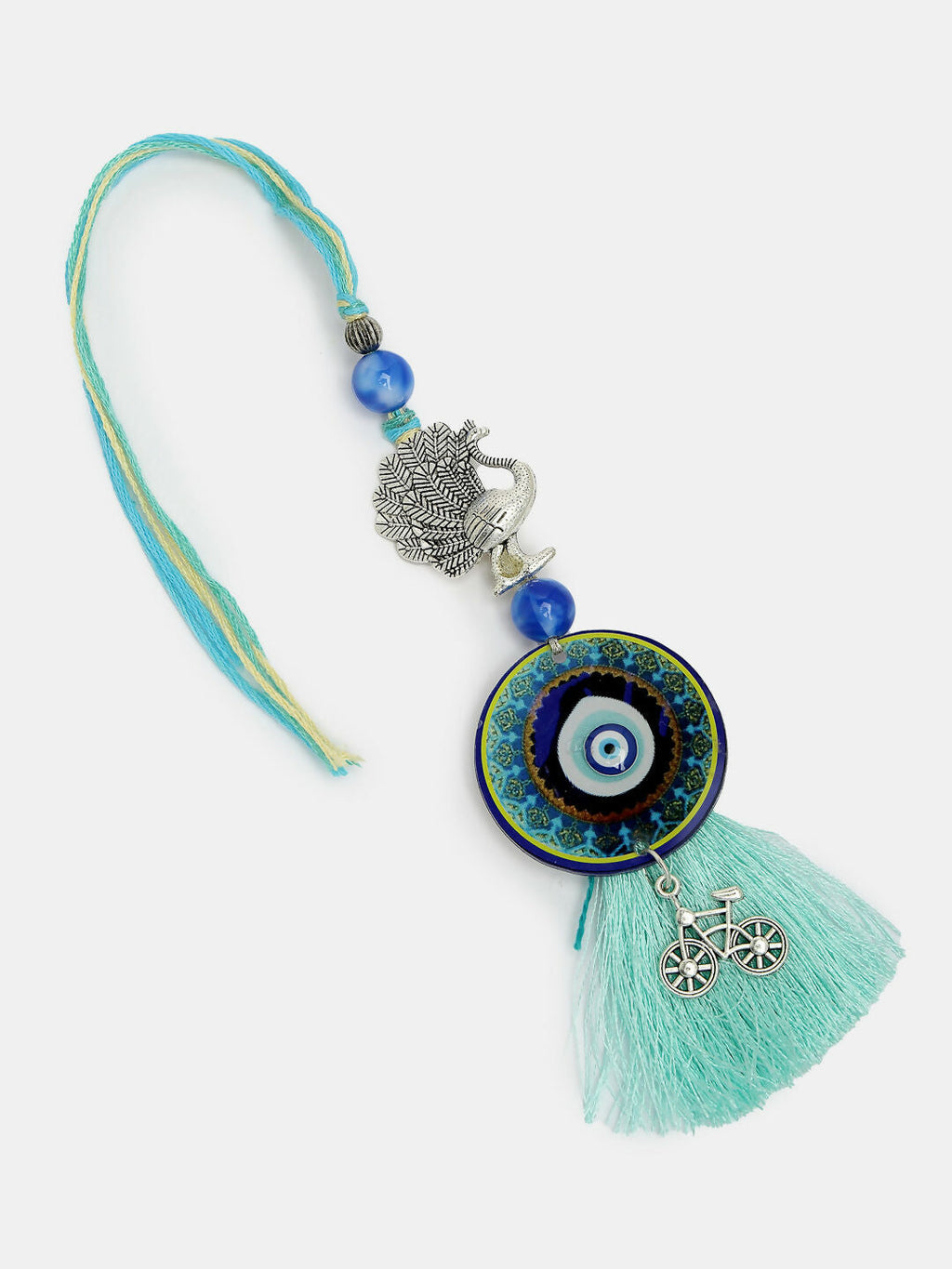 NVR Women & Men Set of 2 Blue Evil Eye & Beaded Bhaiya Bhabi Rakhi With Roli Chawal & Chocolate | Grocsy