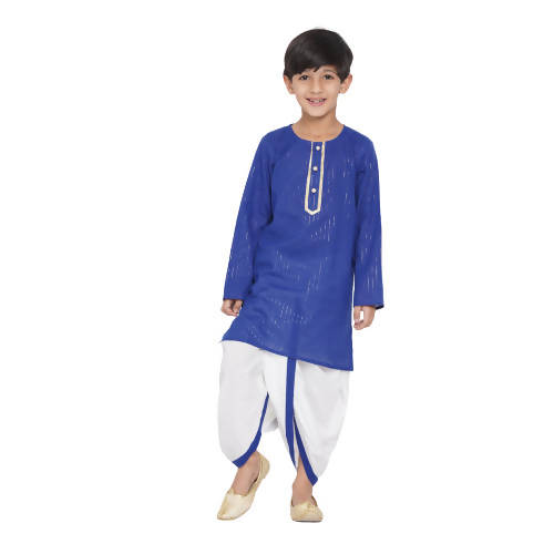 Little Bansi Boys Golden Striped Kurta and Dhoti - Royal Blue and Cream | Grocsy