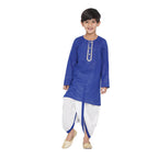 Little Bansi Boys Golden Striped Kurta and Dhoti - Royal Blue and Cream | Grocsy