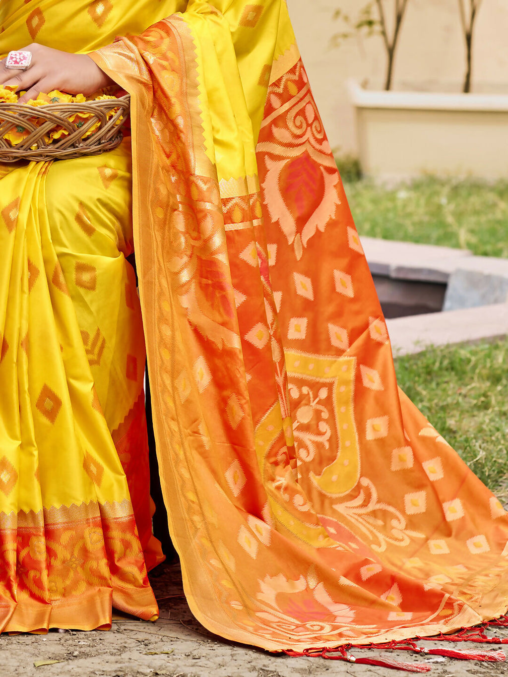 Shree Shyam Fashion Yellow Pochampally Silk Saree | Grocsy