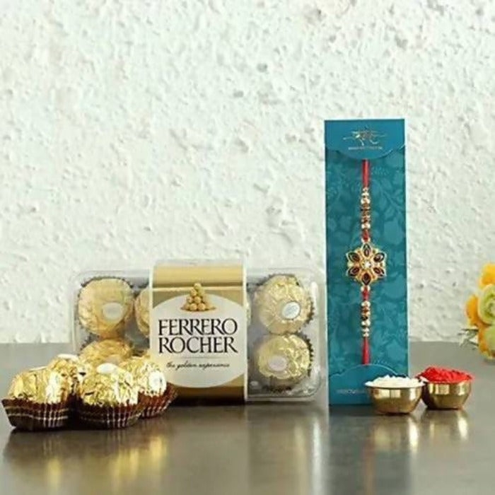 Meenakari Rakhi and 16 Pcs Ferrero Rocher | Grocsy