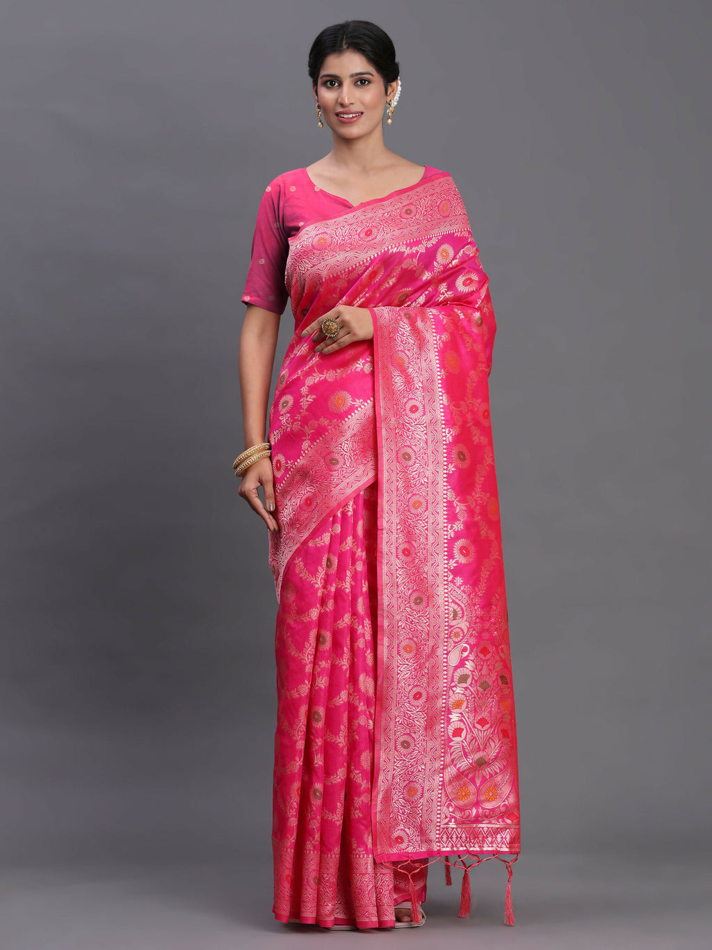 Shree Shyam Fashion Banarasi Silk Pink Saree | Grocsy