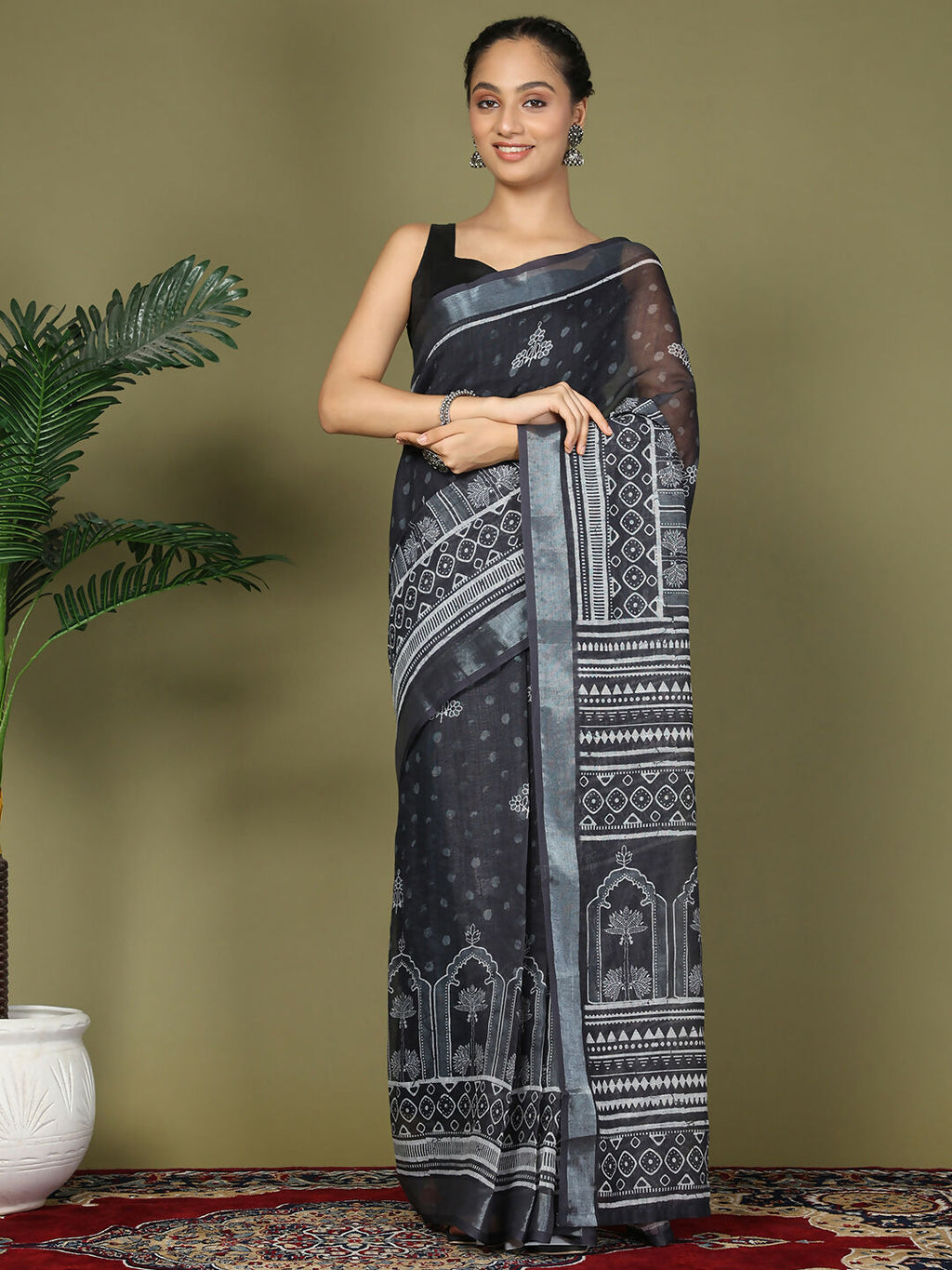Shree Shyam Fashion Cotton Black Saree | Grocsy
