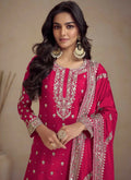 Vastranavya Glamorous Pink Chinon Palazzo Suit With Intricate Sequins Embroidery Work with Dupatta | Grocsy