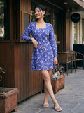 Janasya Royal Blue Panelled Rayon Blend Dress | Grocsy