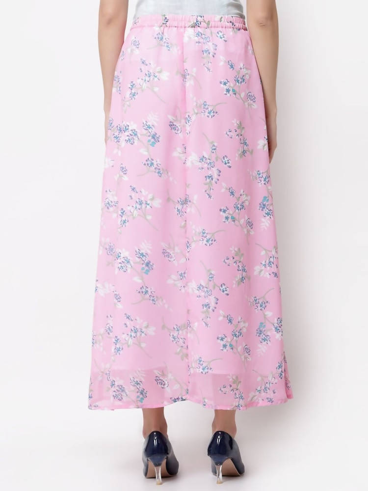 Myshka Pink Color Georgette Printed Skirt | Grocsy