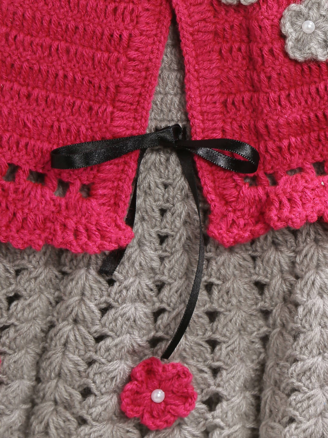 ChutPut Hand knitted Crochet Maharani Wool Dress For Baby Girls - Pink | Grocsy