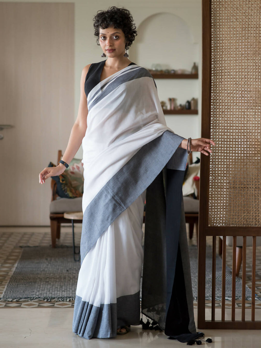 Suta White Woven Design Cotton Blend Saree | Grocsy