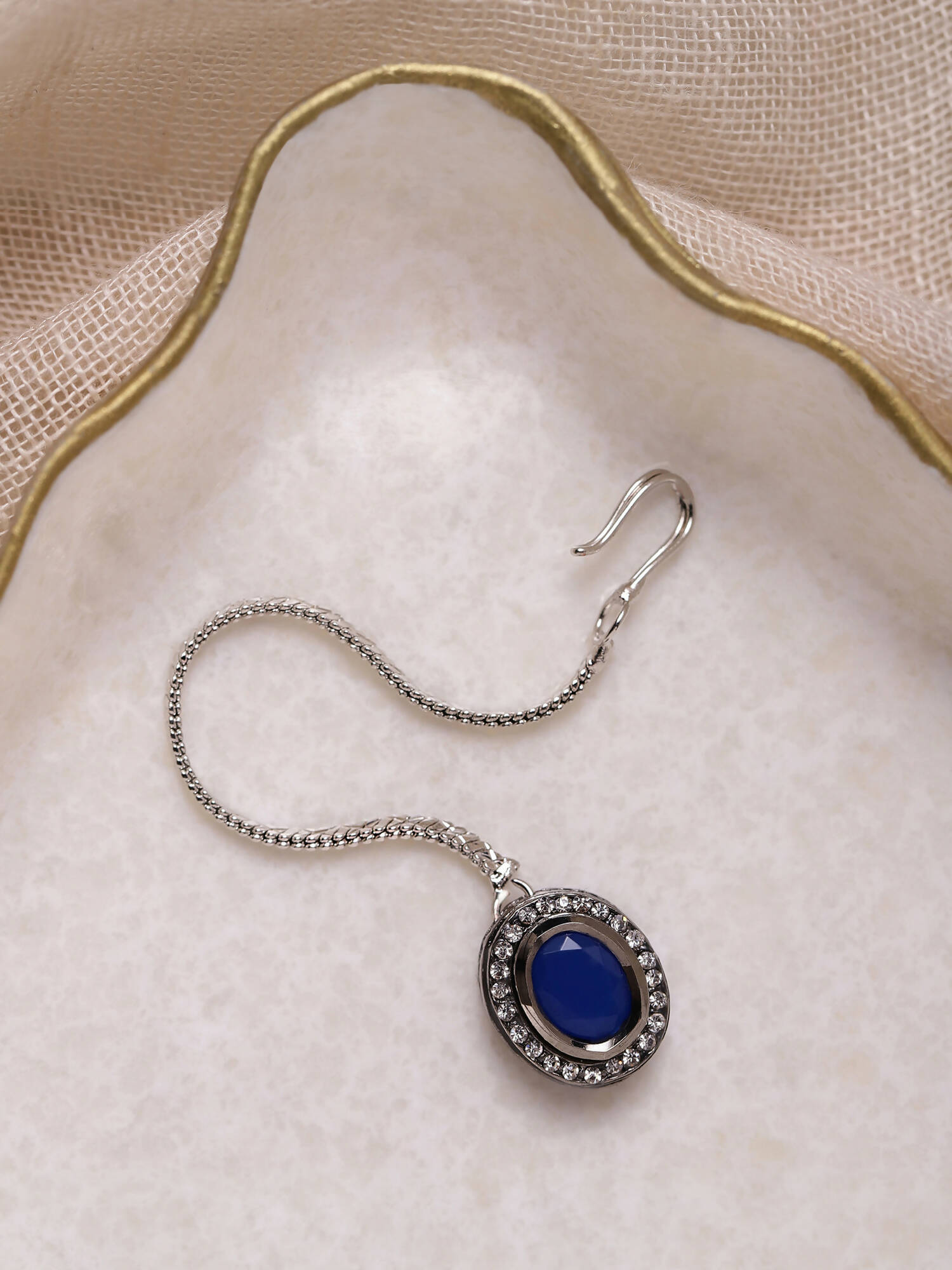 Women's Blue Silver-Toned Kundan Studded Maang Tikka - Ruby Raang | Grocsy