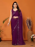 Partywear Designer Purple Georgette Fancy Saree - Starwalk | Grocsy