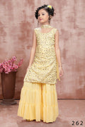 Kids Wedding Designer Yellow Fox Georgette Sharara Suit - Aaradhna | Grocsy