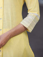 Juniper Women's Yellow Cotton Slub Embroidered Straight Kurta | Grocsy
