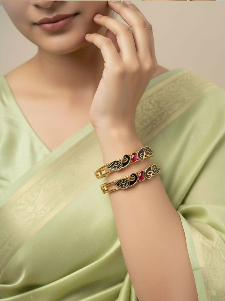 NVR Women Set of 2 Gold Plated Handcrafted Kada Bangle | Grocsy
