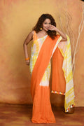 Very Much Indian Tie & Dye Handloom Mul Cotton Saree - Orange Yellow | Grocsy