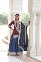 Joban Fashion Maroon Kurta Set Silk Sequins , Zari, Coding & Thread Embroidered work | Grocsy