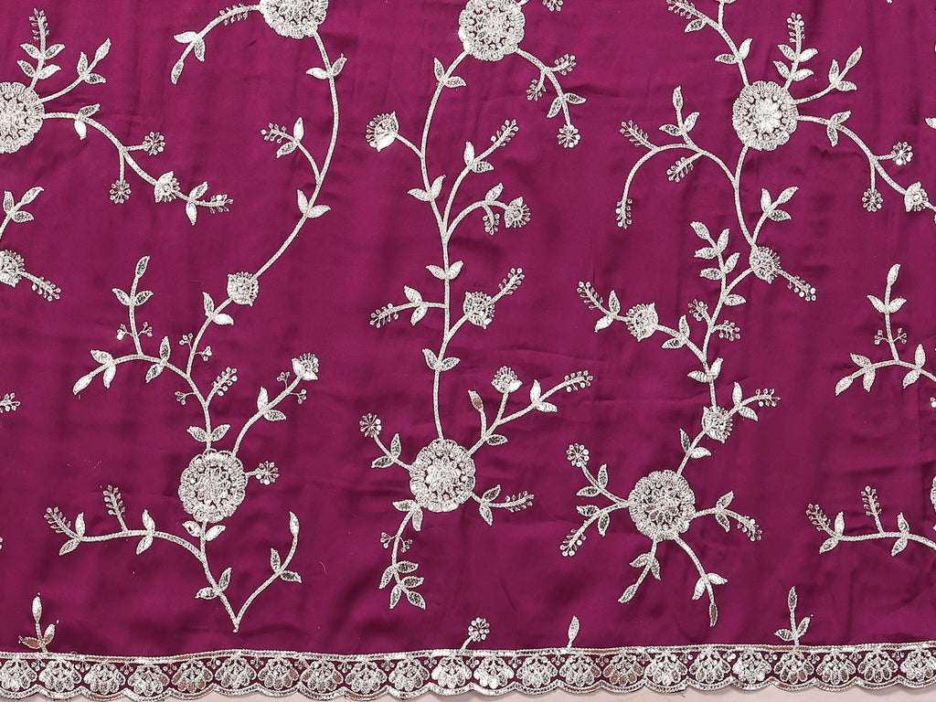 Purple Pure Satin Embroidered Saree With Stitched Blouse - Nimaya Kaksha | Grocsy