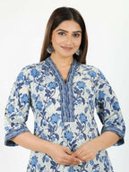 Aramya Off White Soft Cotton Floral Print Straight Kurta Set for Women | Grocsy