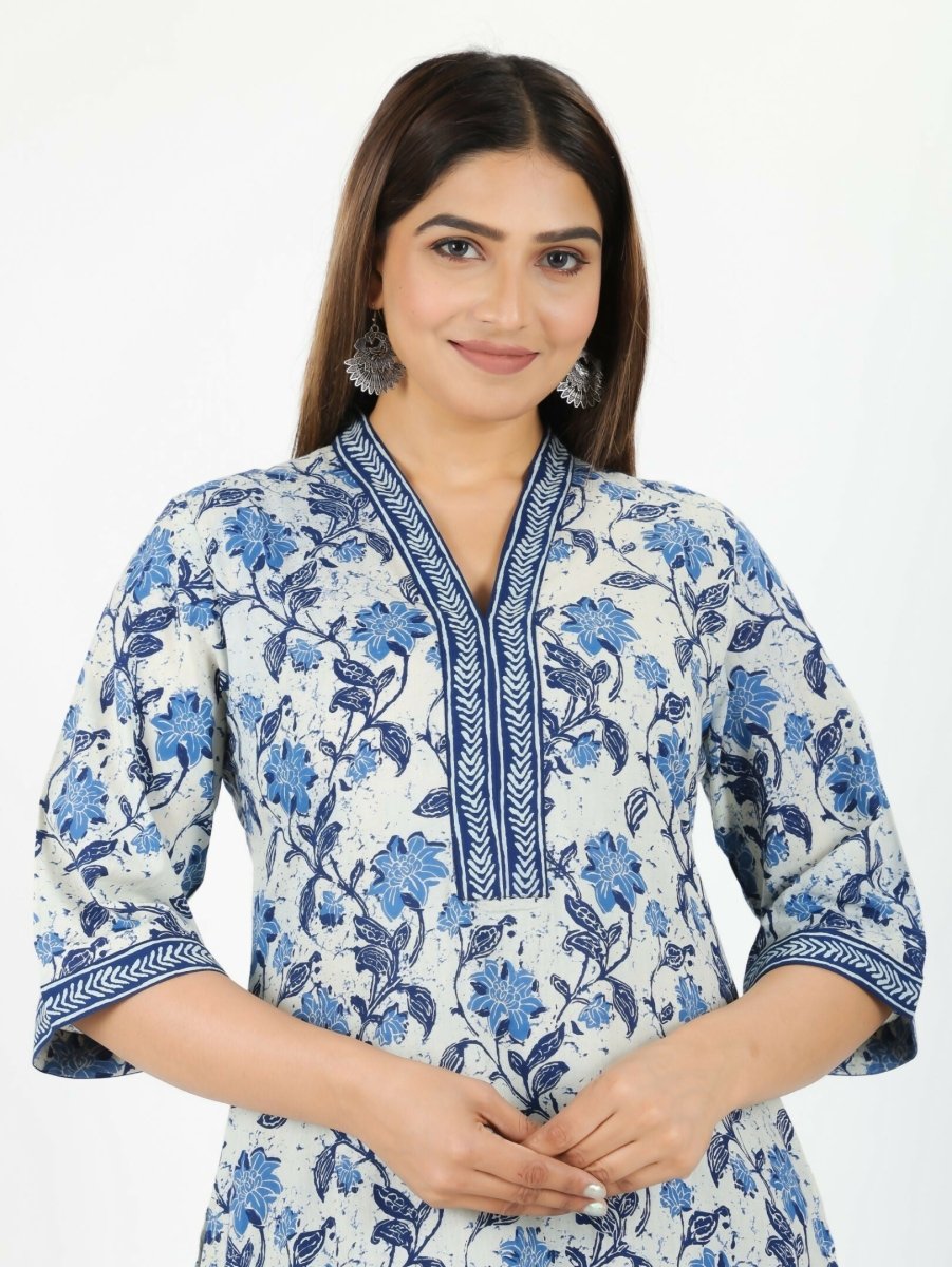 Aramya Off White Soft Cotton Floral Print Straight Kurta Set for Women | Grocsy