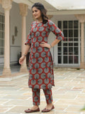 Aramya Straight Soft Cotton Abstract Print Women's Kurta - Red | Grocsy