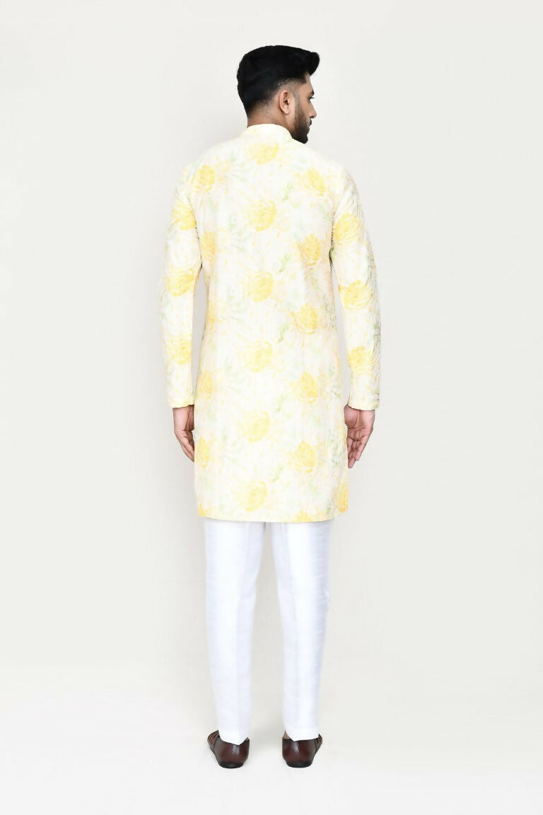 Joban Fashion Yellow Colored Rayon Based With Digital Print Fabric Kurta With Straight Fit Pant | Grocsy