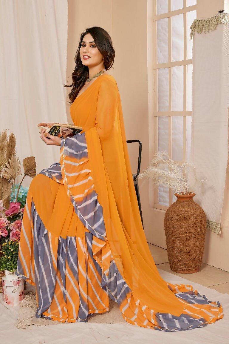 Aafreen Partywear Designer Orange Georgette Fancy Saree | Grocsy