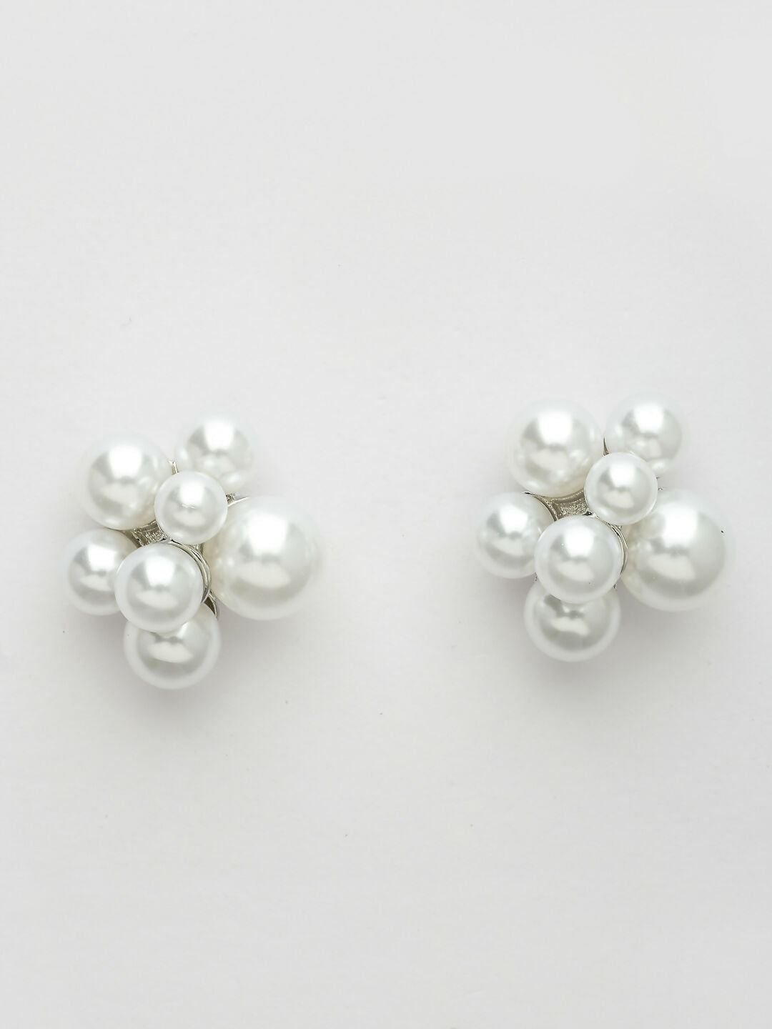 NVR Women's White Pearl Silver-Plated Circular Studs Earring | Grocsy