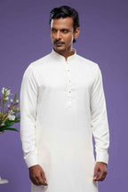 Raivat Ethnic Art Banarasi Silk Thread Work Kurta Pajama In Cream Colour | Grocsy