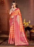 Orange Patola Silk Zari Woven Design Saree with Unstitched Blouse Piece - Aachal | Grocsy