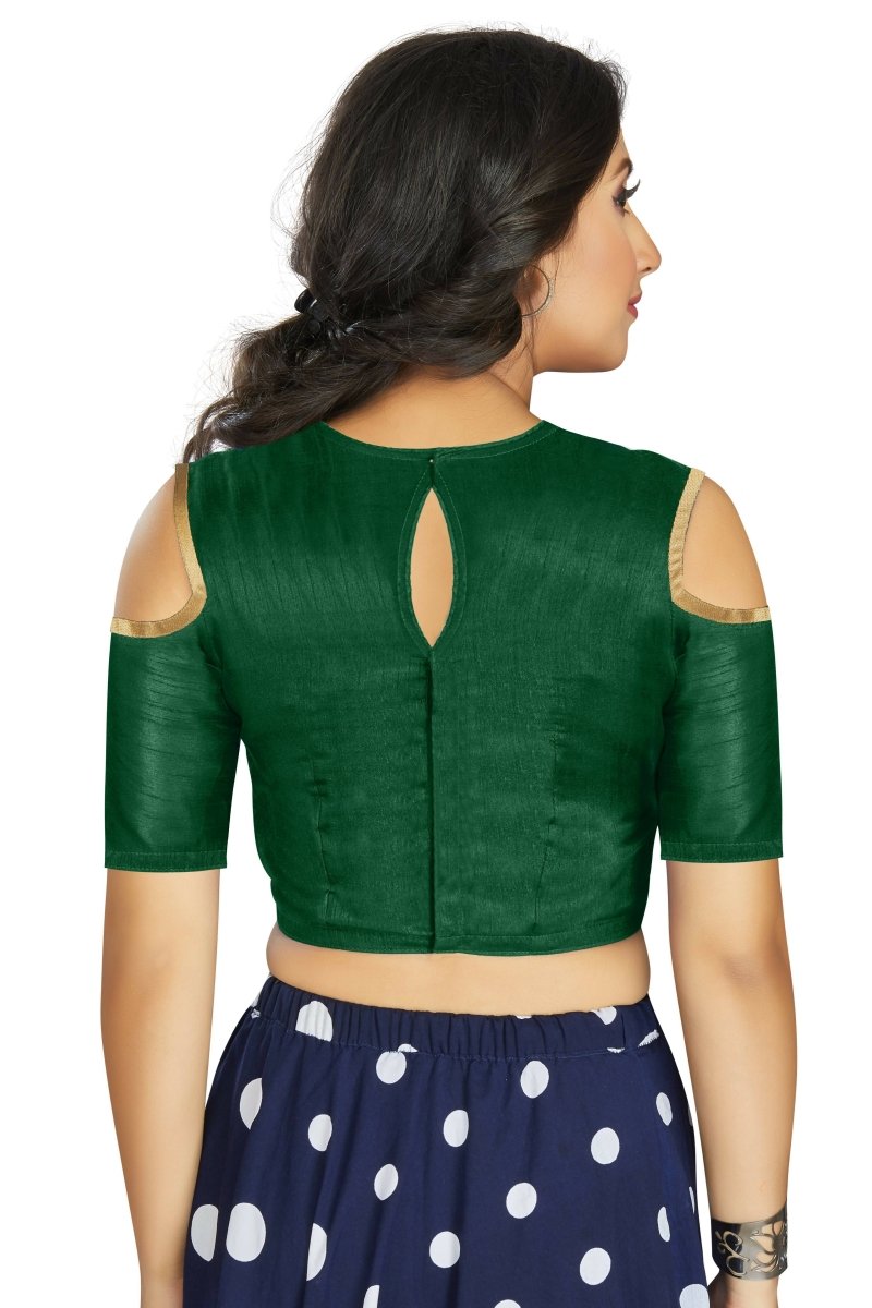 Aastha Fashion Women's Green Art Silk Cold Shoulder Sleeve Readymade Blouse | Grocsy
