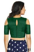 Aastha Fashion Women's Green Art Silk Cold Shoulder Sleeve Readymade Blouse | Grocsy