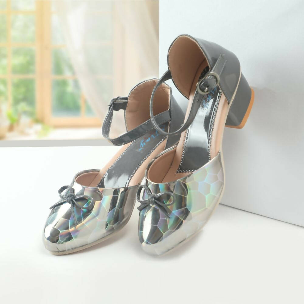 Tiny Bugs Girls Party Wear Ballerinas Heels - Dark Grey | Grocsy