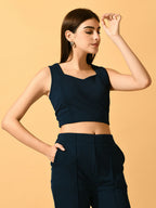 Myshka Women's Navy Blue Solid Party Top | Grocsy