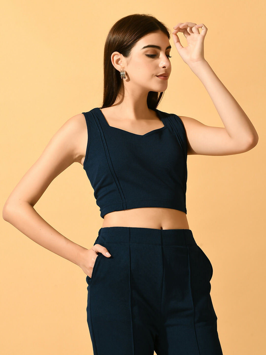 Myshka Women's Navy Blue Solid Party Top | Grocsy