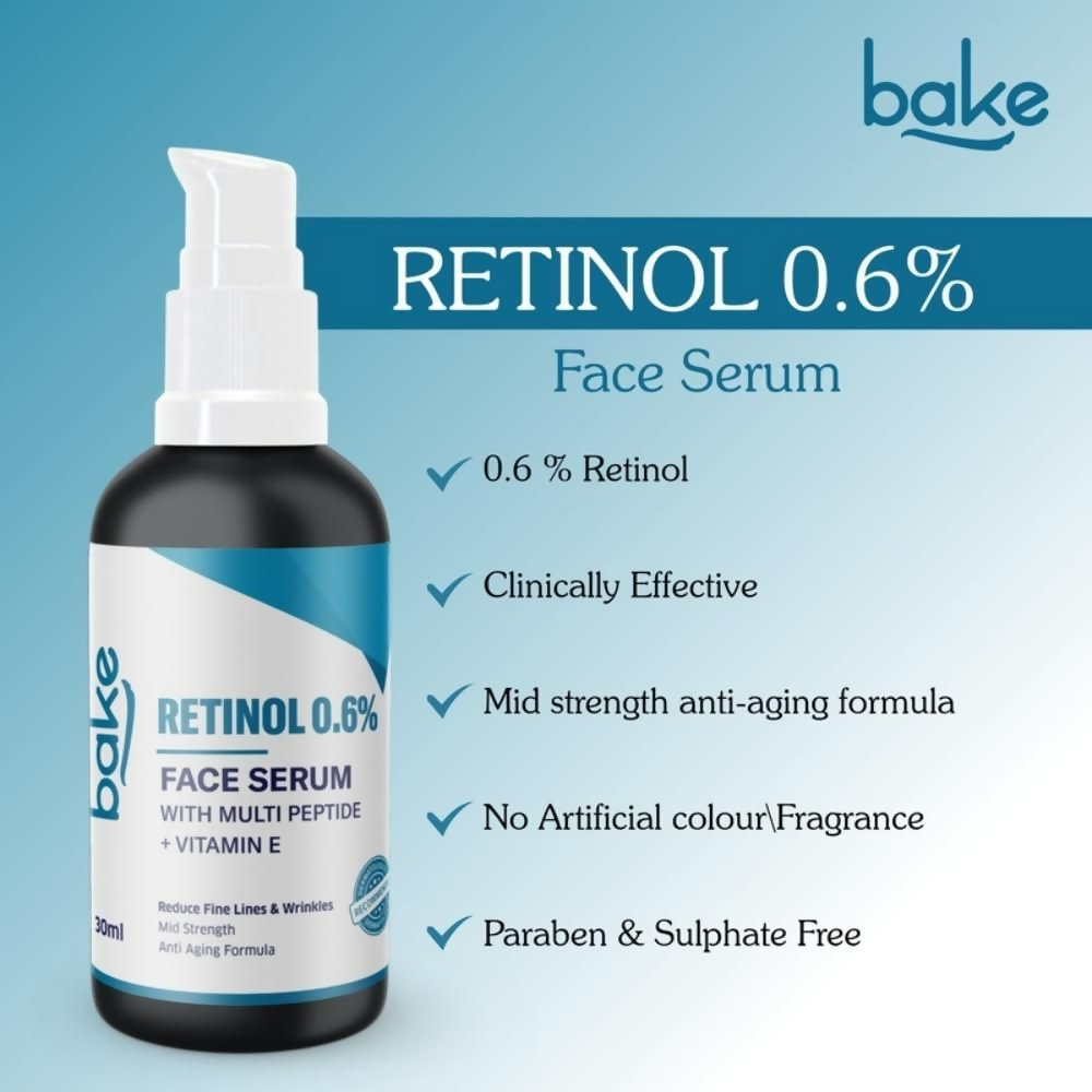 Bake 0.6% Retinol Mid Strength Face Serum With 2% Multi Peptide & Vitamin E | Grocsy