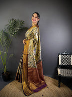 Elora Green Silk Leheriya Meenakari Zari Weaves Dharmavaram Saree | Grocsy