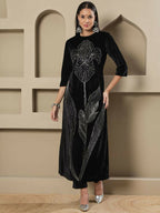 Joban Fashion Women Black Velvet Hand Embellishment Stitched Kurta Set | Grocsy