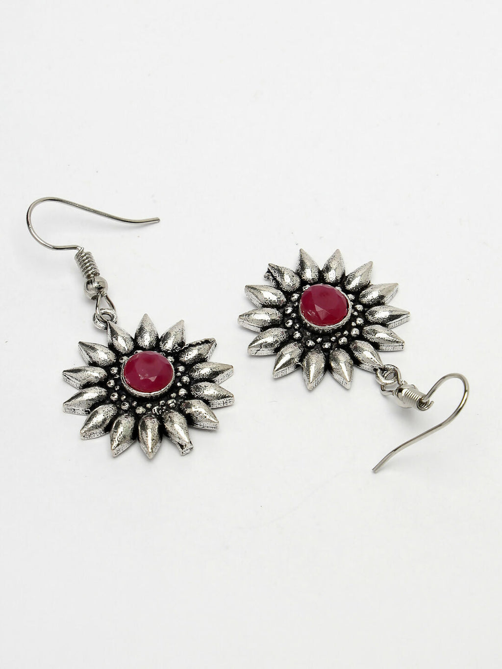 NVR Women's Silver-Toned Artificial Stones German Silver Oxidised Drop Earrings | Grocsy