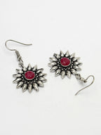 NVR Women's Silver-Toned Artificial Stones German Silver Oxidised Drop Earrings | Grocsy