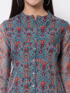 Myshka Women's Beautiful Organza Printed 3/4 Sleeve Round Neck Casual Multicolor Tunic | Grocsy