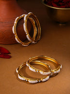 NVR Women's Set of 4 Gold-Polished Traditional Pearls Beaded Bangles